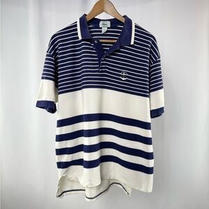Vintage Lacoste Cotton Stripe Nautical Polo in White Navy Size XL‎
